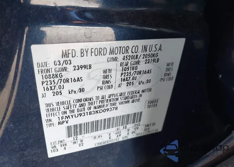 2003 Ford Escape Xlt from USA, damaged, VIN 1FMYU93183KD09378